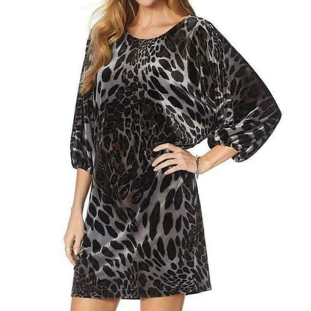 N Natori Dress Dolman Sleeve Printed Velvet